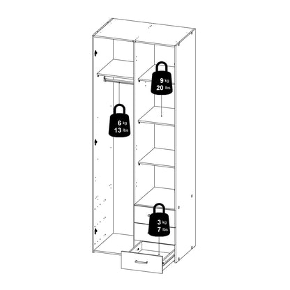 Jupiter Wardrobe 2 Doors 3 Drawers in Oak 2000