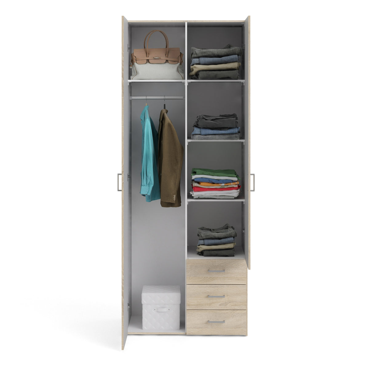 Jupiter Wardrobe 2 Doors 3 Drawers in Oak 2000