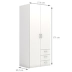 Jupiter Wardrobe 2 Doors 3 Drawers White 1750
