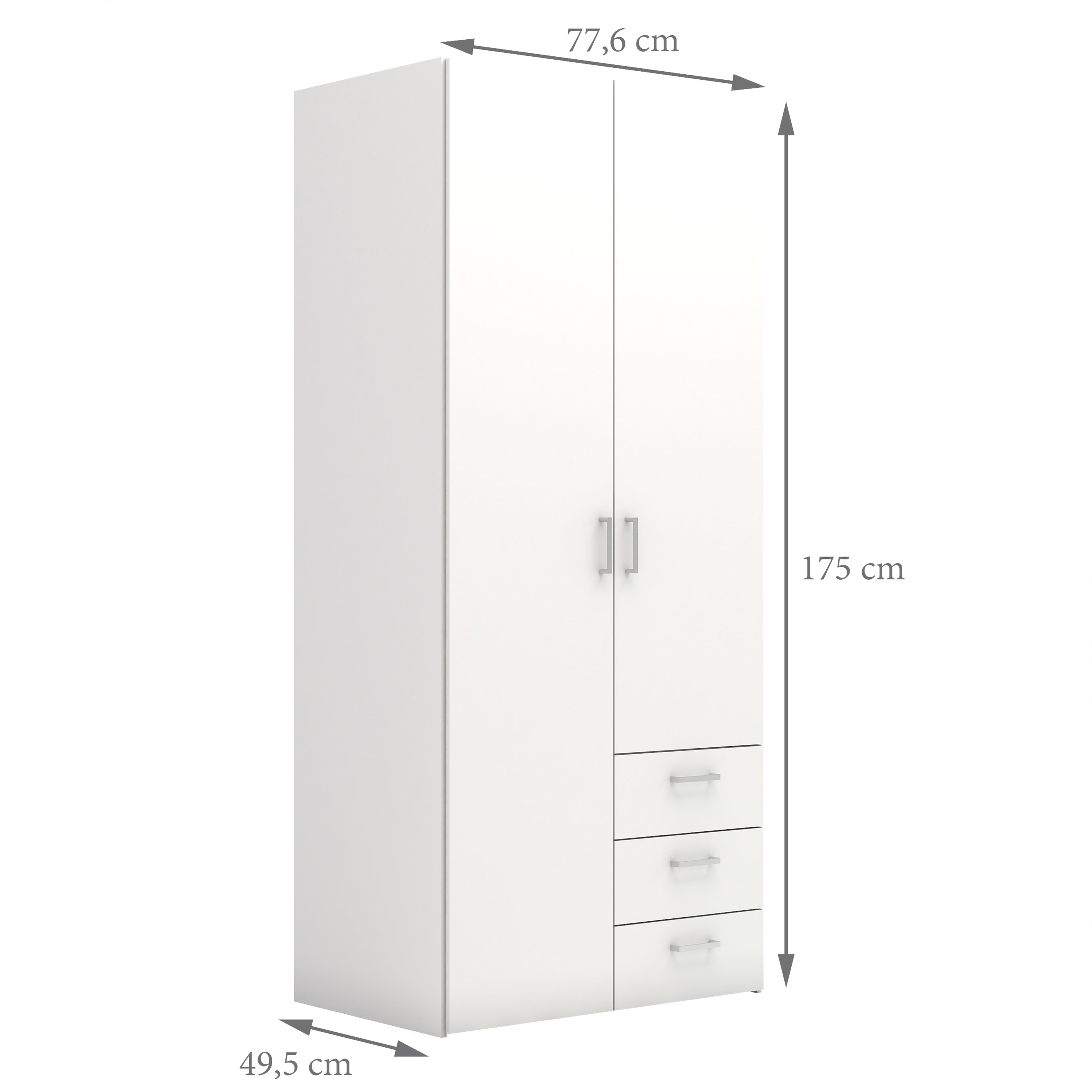 Jupiter Wardrobe 2 Doors 3 Drawers White 1750