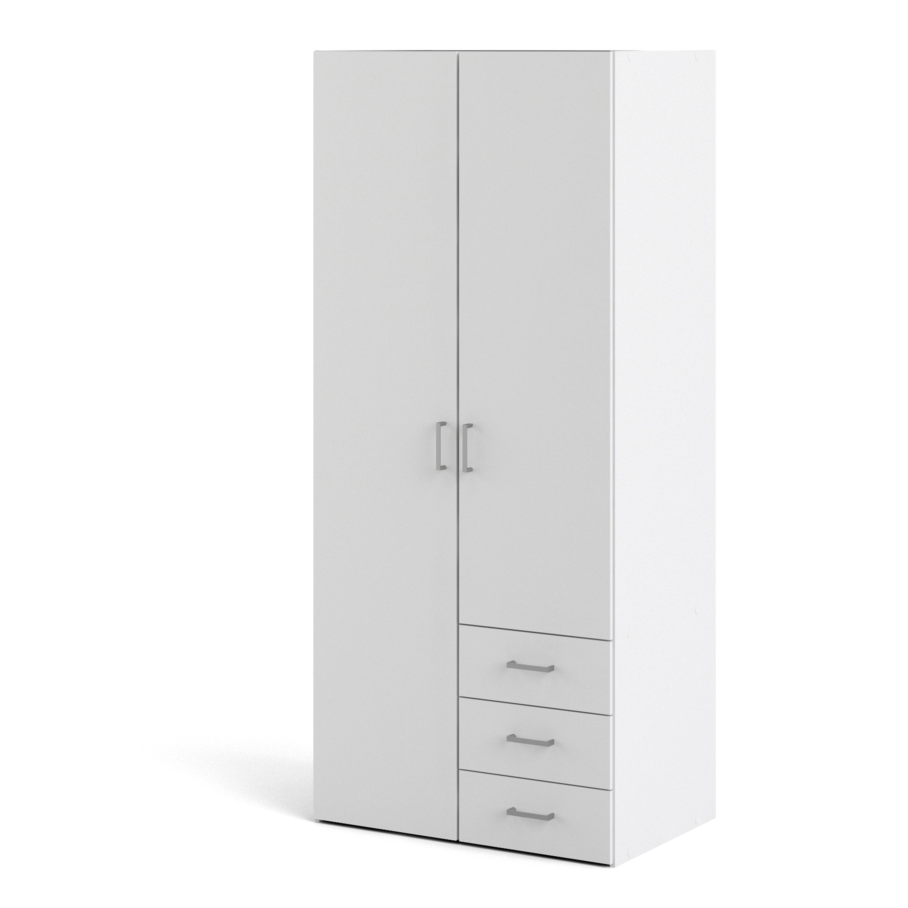Jupiter Wardrobe 2 Doors 3 Drawers White 1750