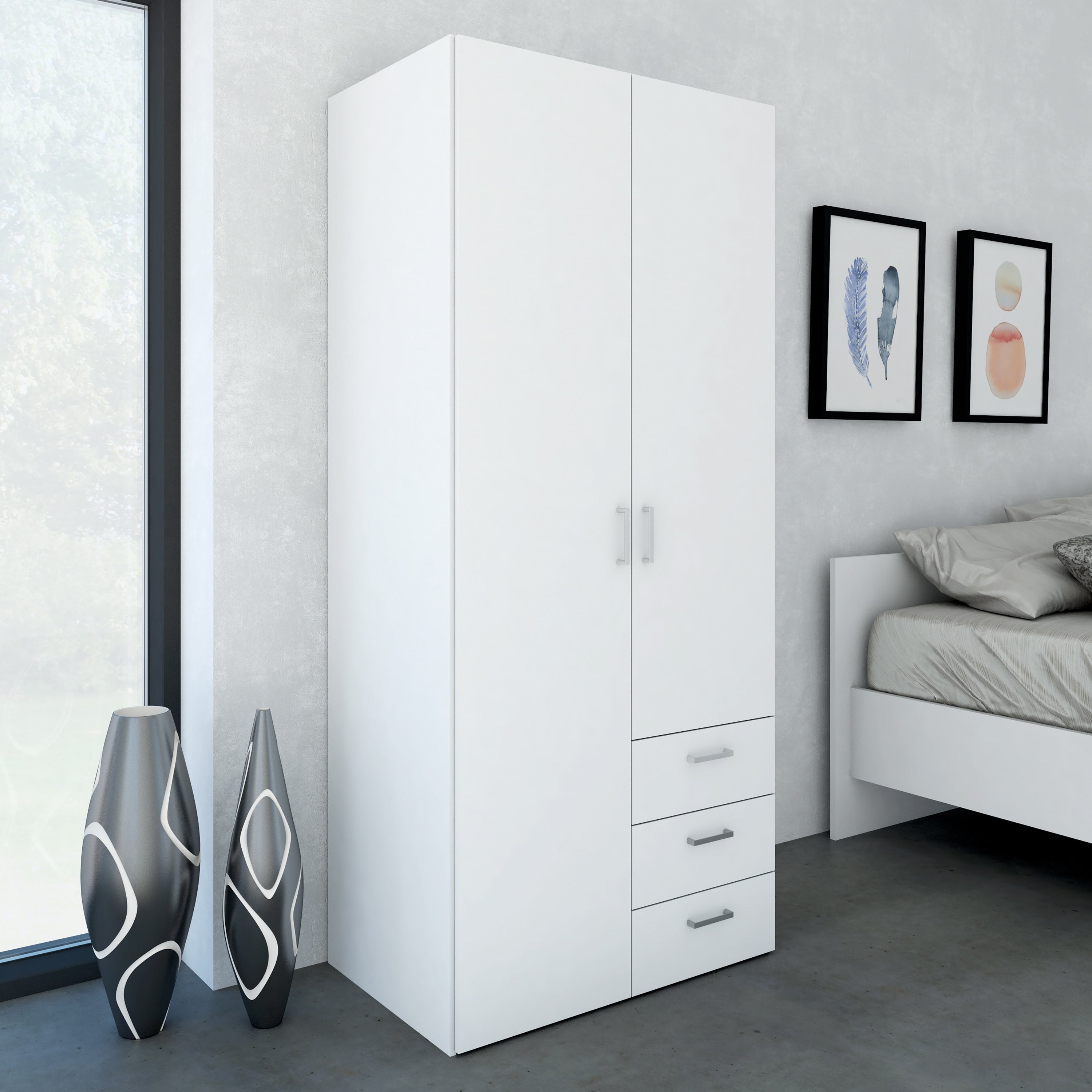 Jupiter Wardrobe 2 Doors 3 Drawers White 1750