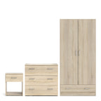 Jupiter Bedroom Set - Bedside 1 Drawer + Chest of 3 Drawers + Wardrobe with 2 Doors + 1 Drawer in Oak