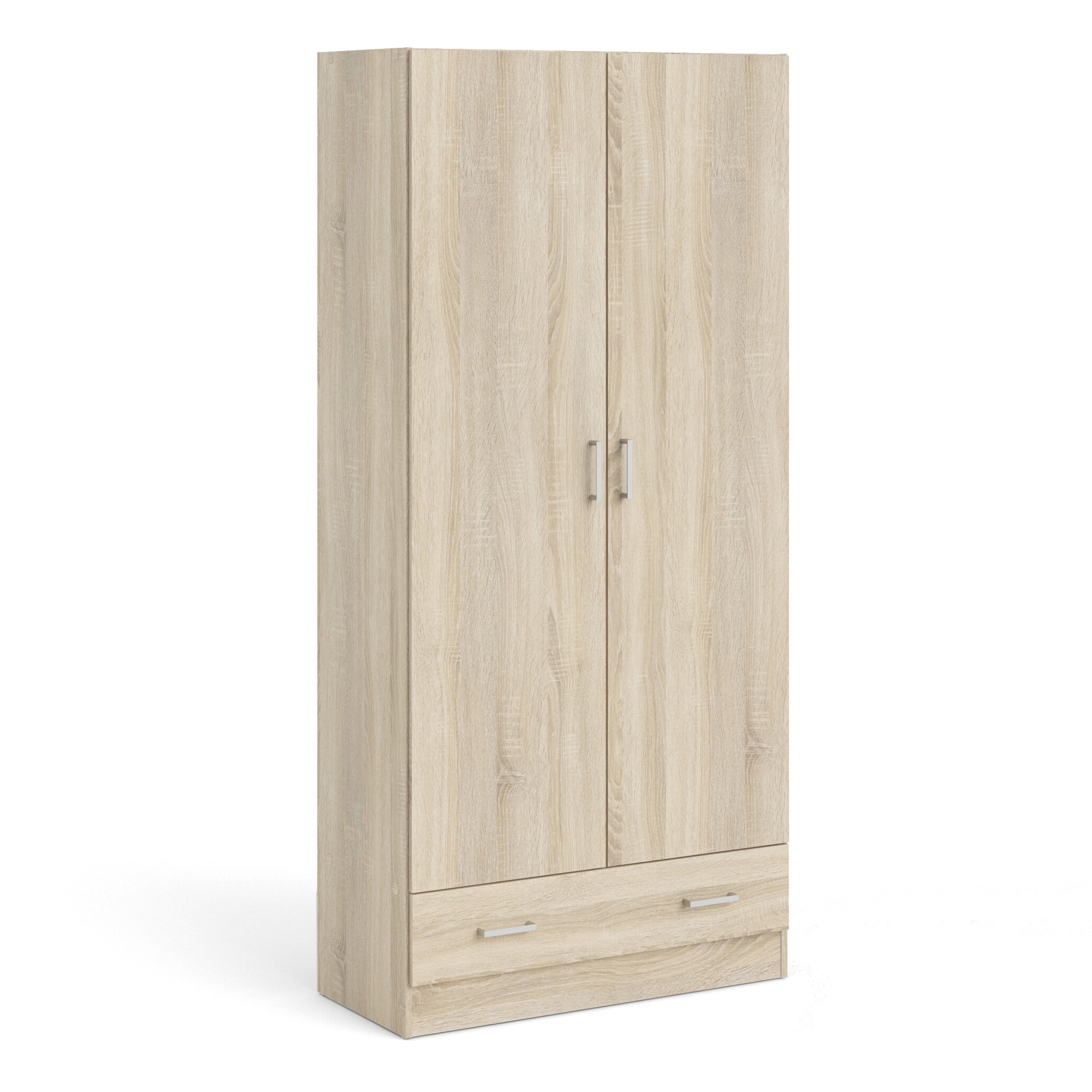 Jupiter Bedroom Set - Bedside 1 Drawer + Chest of 3 Drawers + Wardrobe with 2 Doors + 1 Drawer in Oak