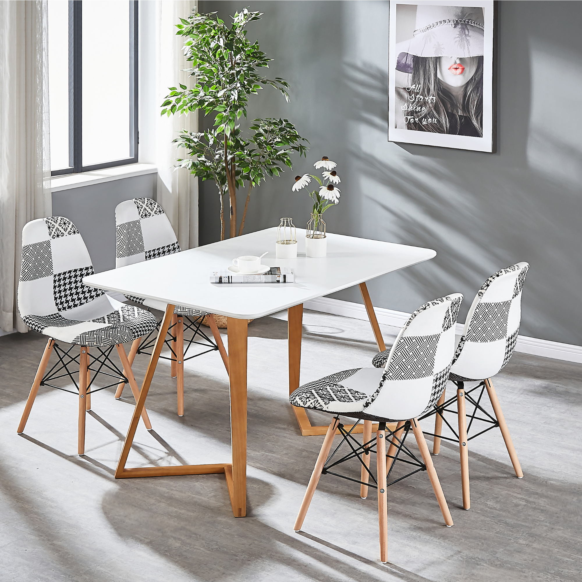 Elsie Dining Chair - Black/White Patchwork