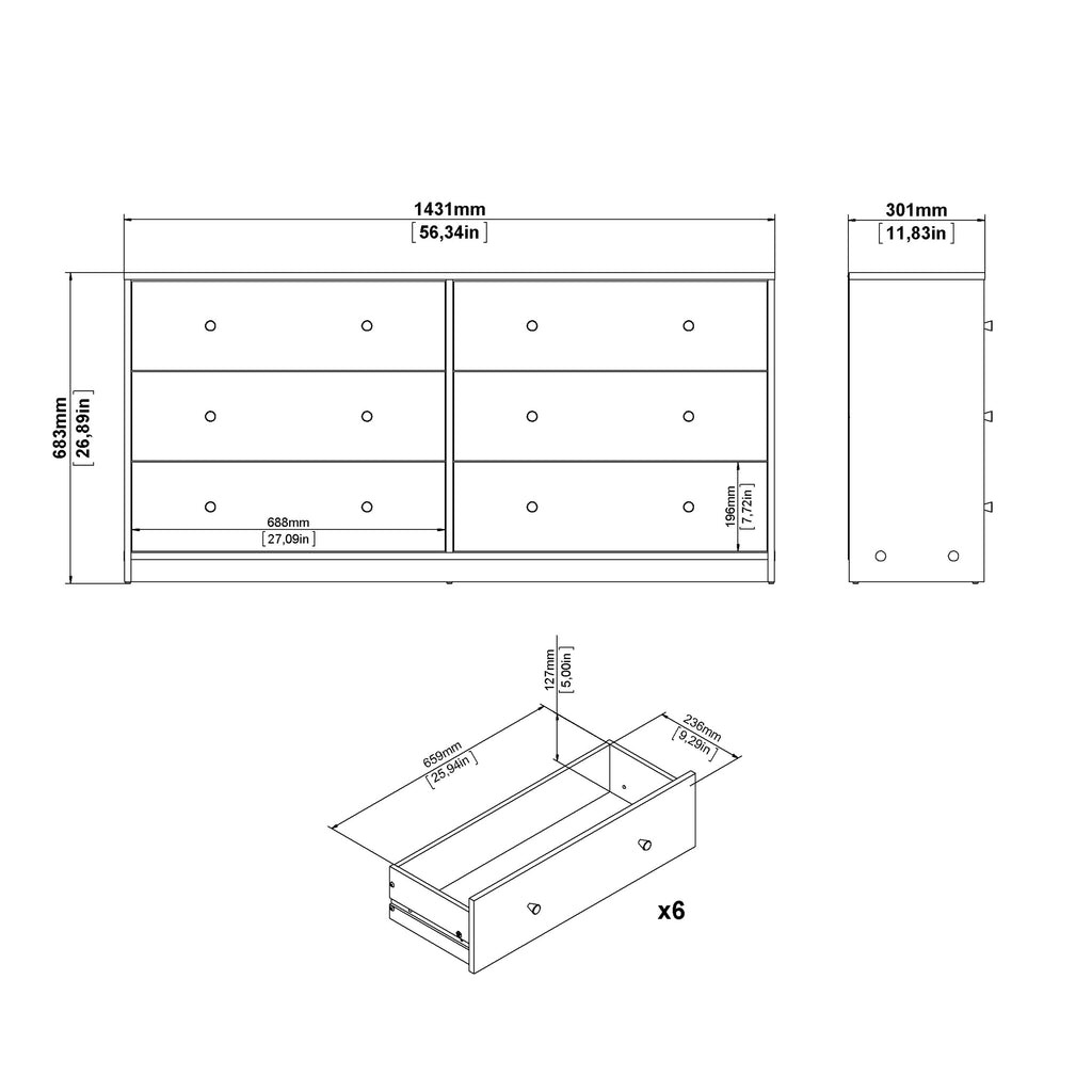 Martha Chest of 6 Drawers (3+3) in Jackson Hickory Oak