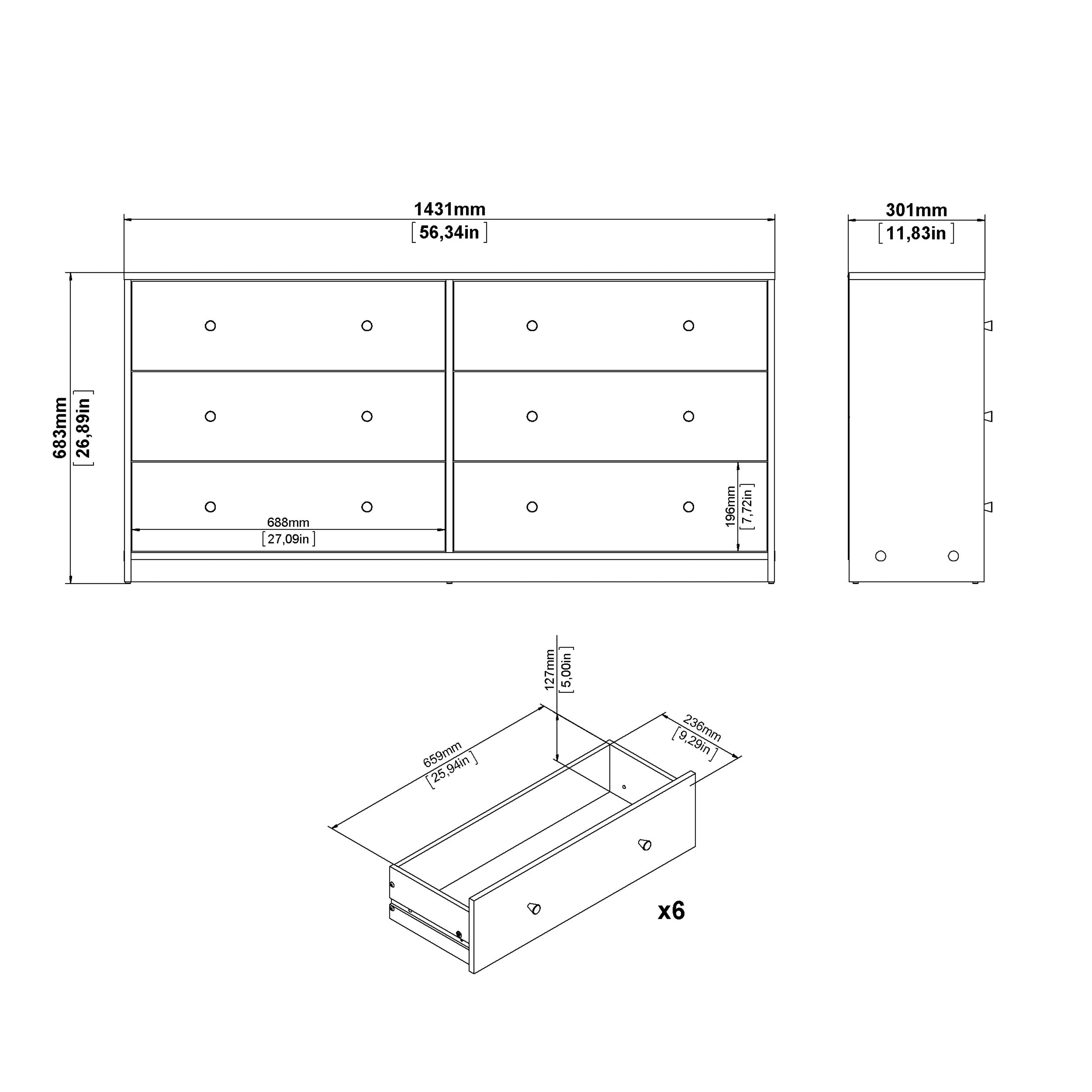 Martha Chest of 6 Drawers (3+3) in Jackson Hickory Oak