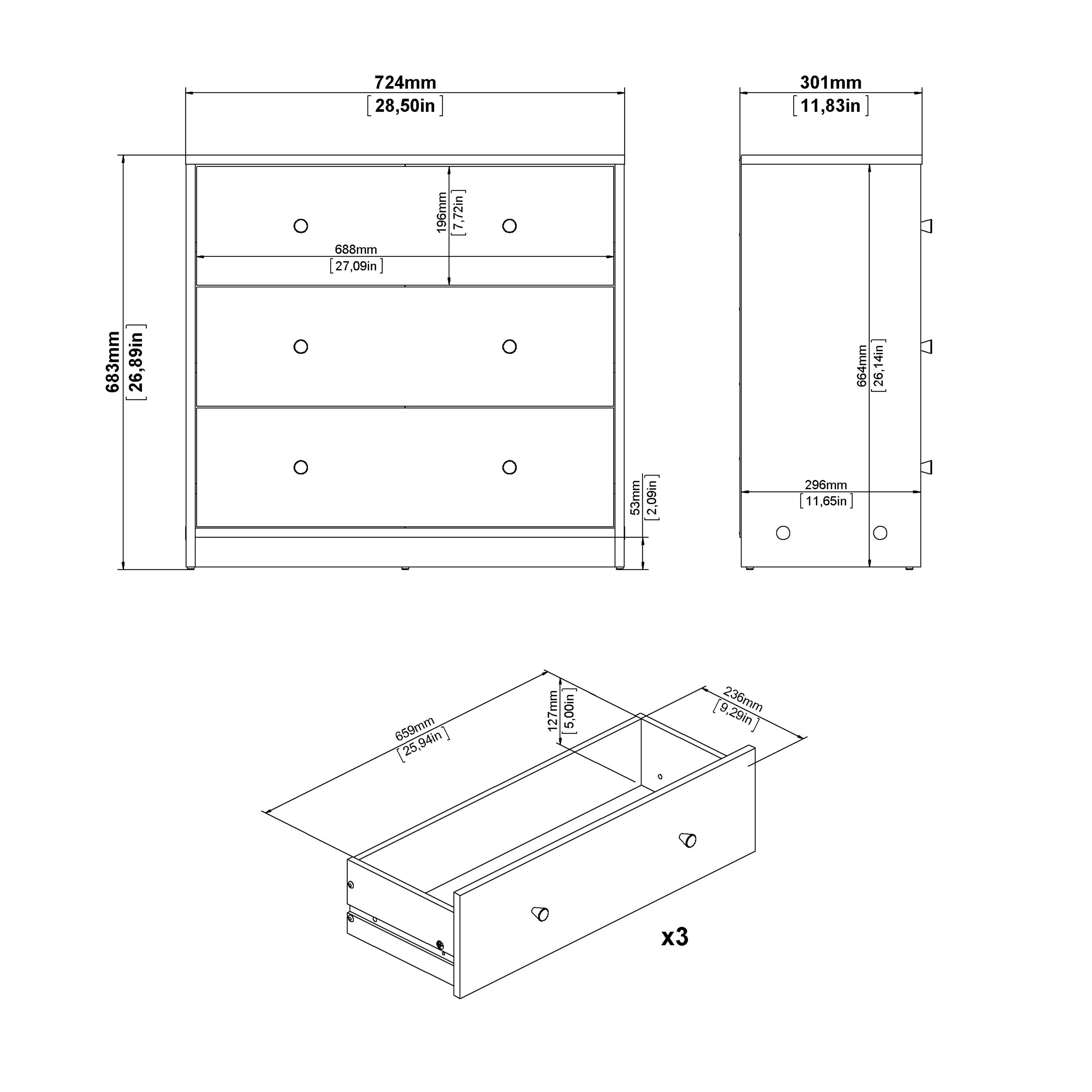 Martha Chest of 3 Drawers in Jackson Hickory Oak