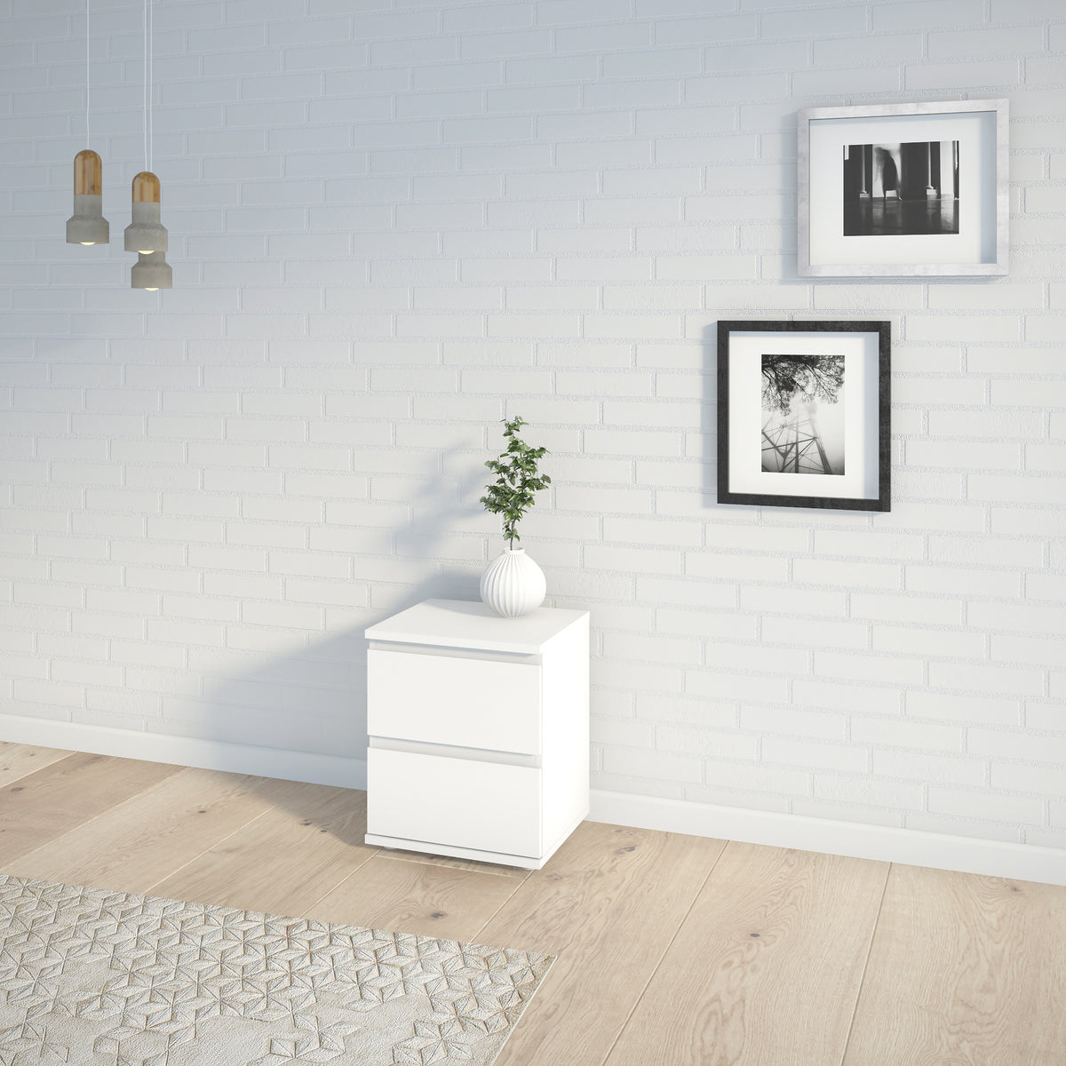 North Bedside 2 Drawer in White