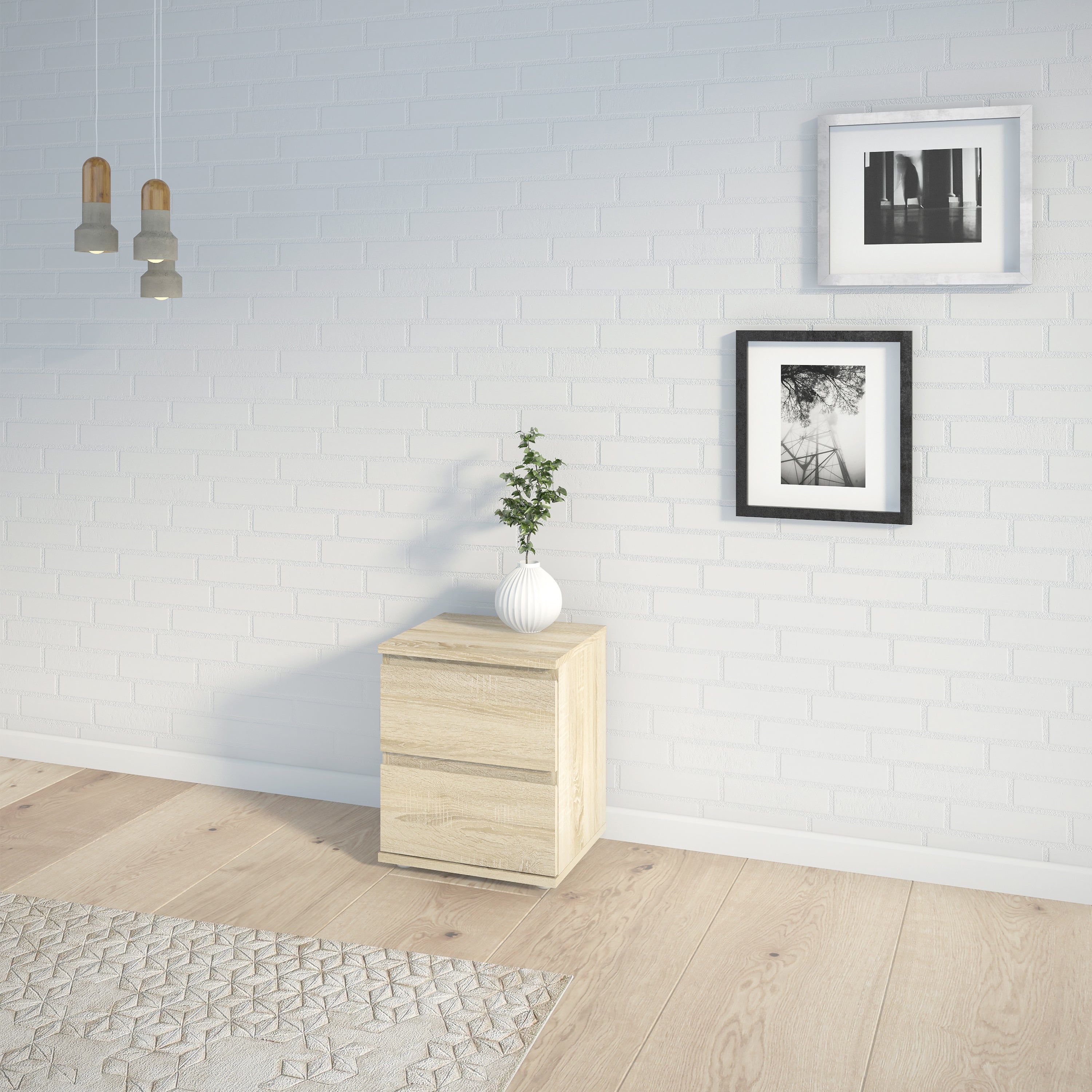 North Bedside 2 Drawer in Oak