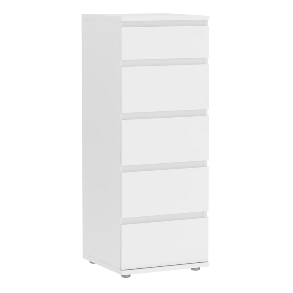 North Narrow Chest of 5 Drawers in White