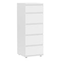 North Narrow Chest of 5 Drawers in White
