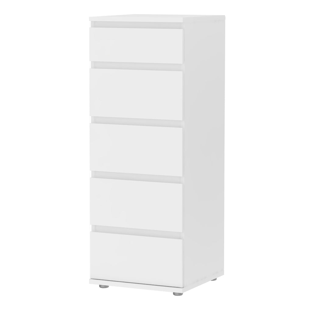 North Narrow Chest of 5 Drawers in White