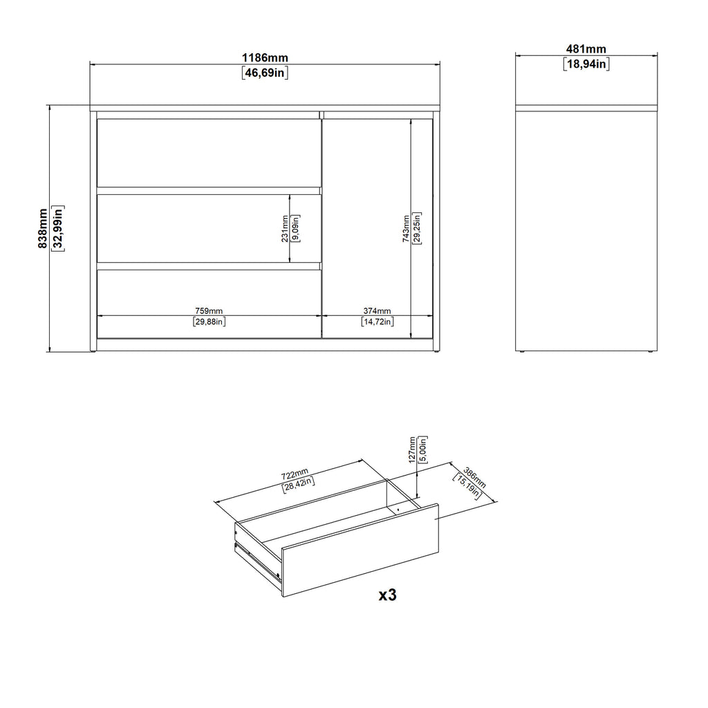 Nessa Sideboard with 1 door and 3 drawers White