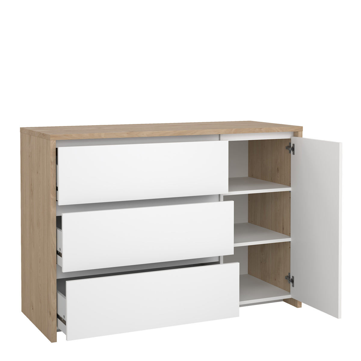 Nessa Sideboard with 1 door and 3 drawers Jackson Hickory White high gloss