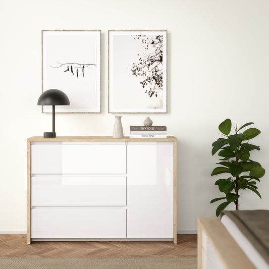 Nessa Sideboard with 1 door and 3 drawers Jackson Hickory White high gloss