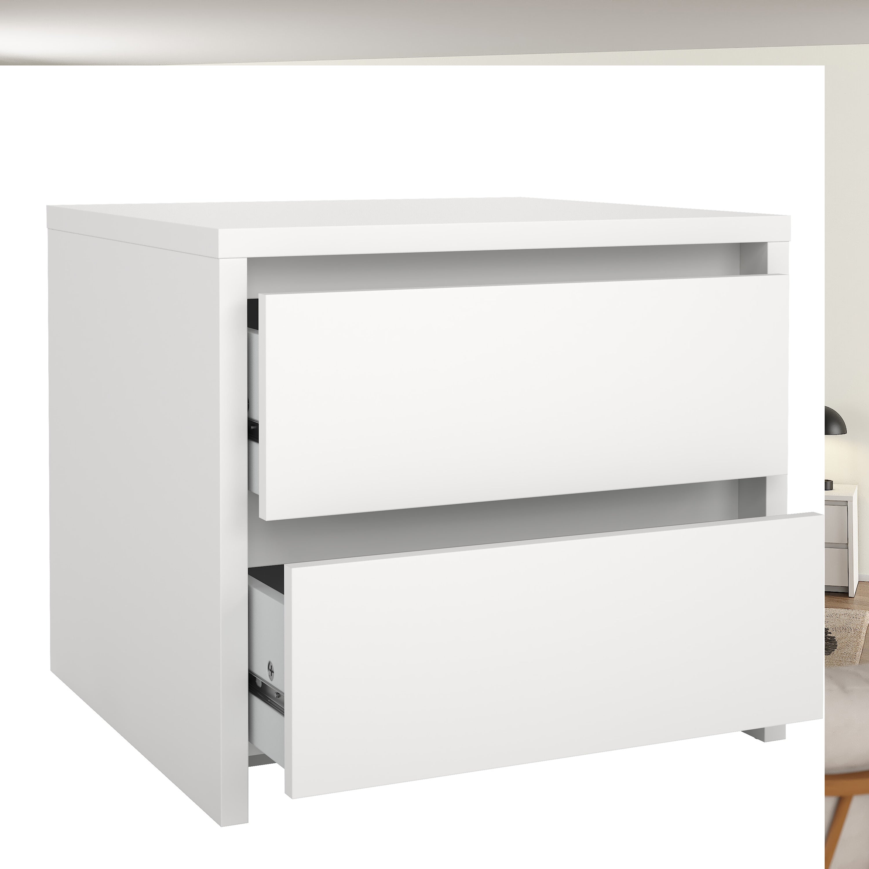Nessa 2 Drawer Bedside White