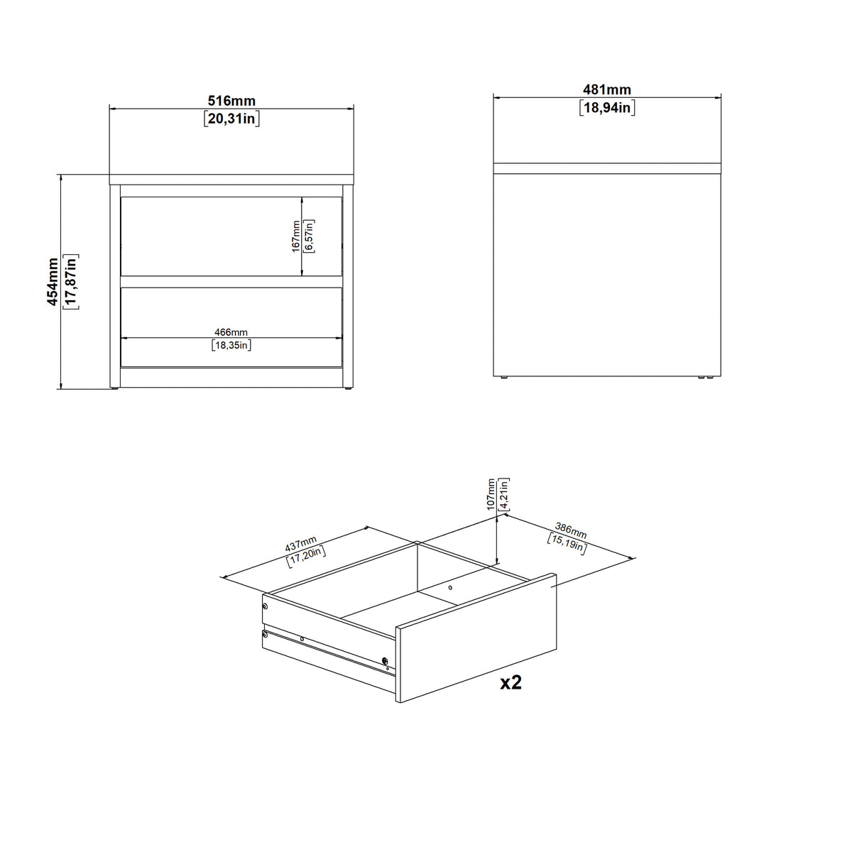 Nessa 2 Drawer Bedside - Jackson Hickory White High Gloss