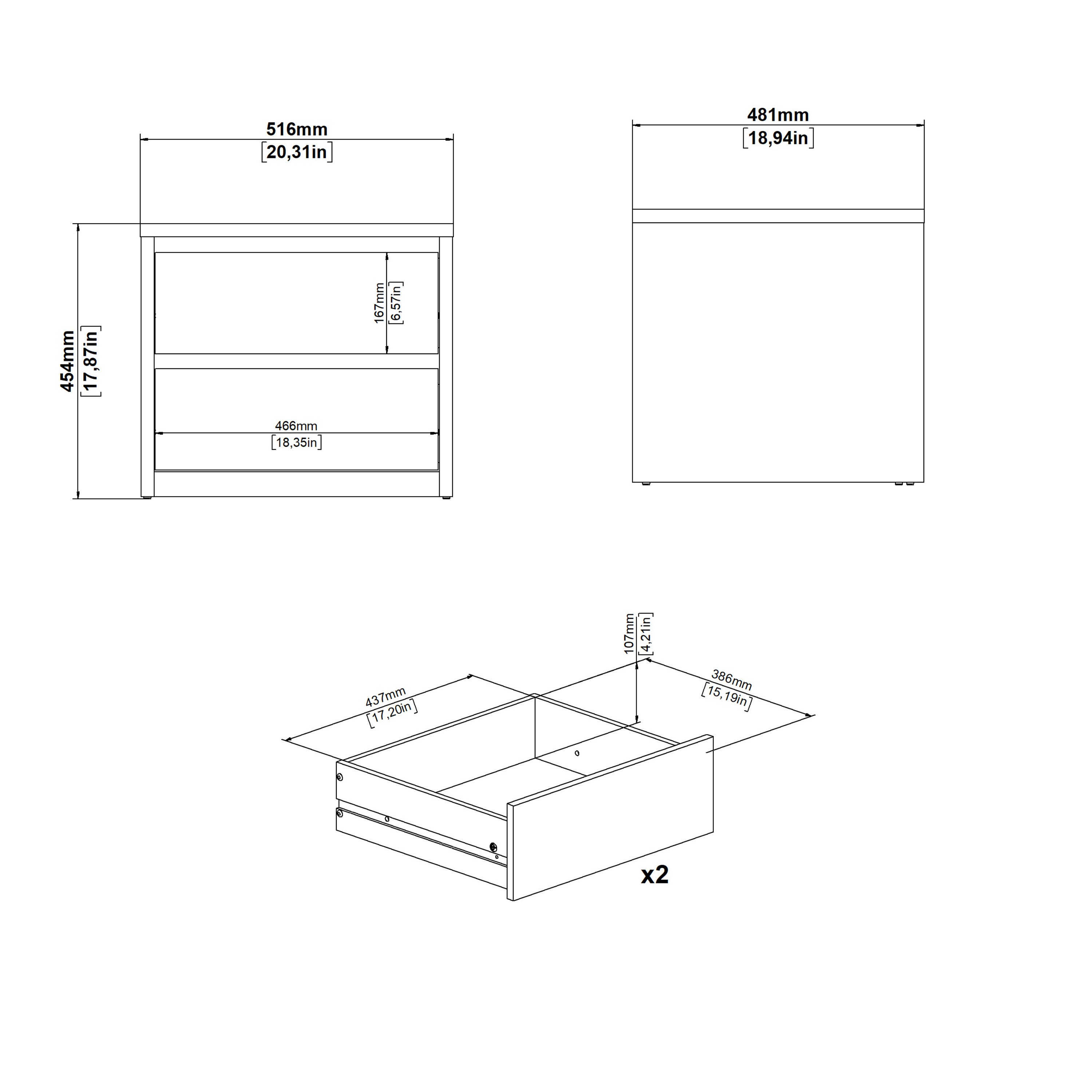 Nessa 2 Drawer Bedside - Jackson Hickory White High Gloss