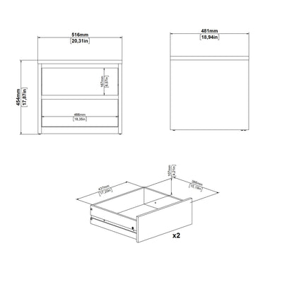 Nessa 2 Drawer Bedside - Jackson Hickory White High Gloss