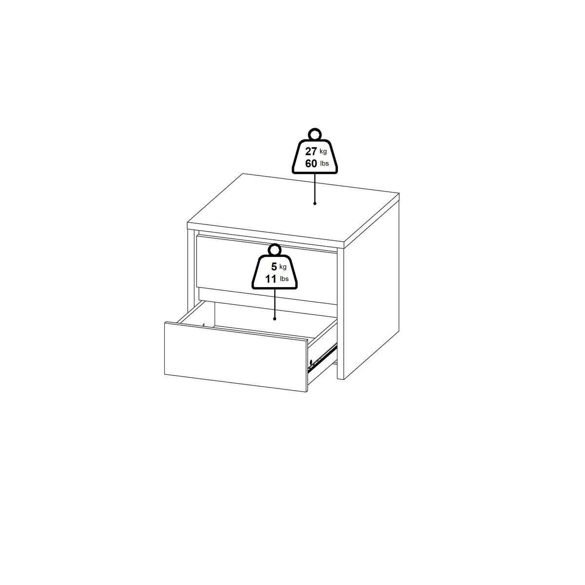 Nessa 2 Drawer Bedside - Jackson Hickory White High Gloss