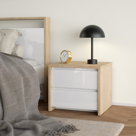 Nessa 2 Drawer Bedside - Jackson Hickory White High Gloss