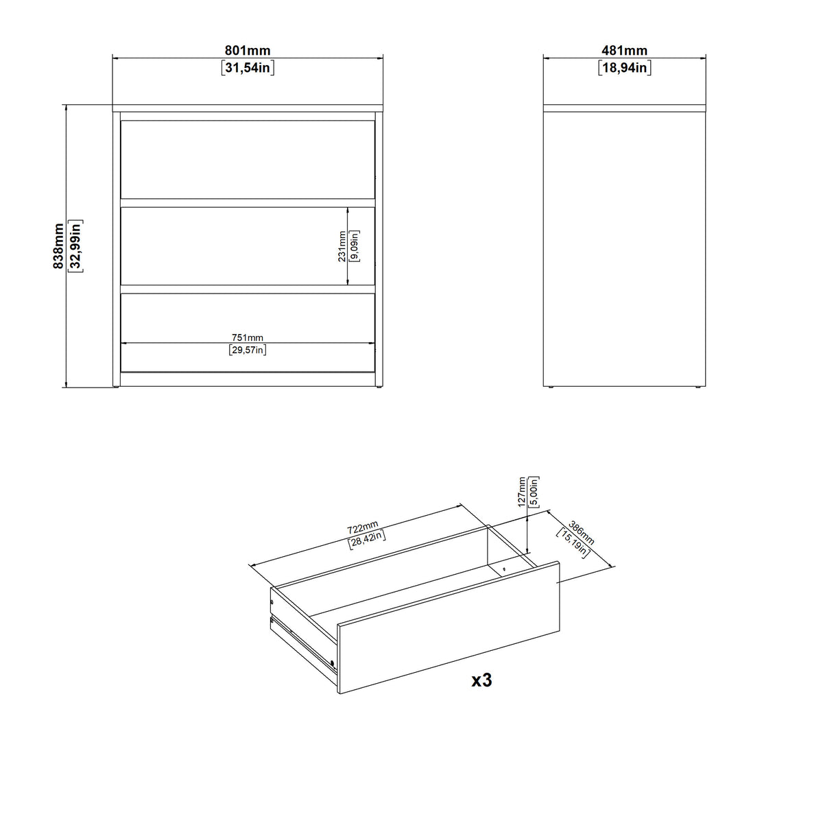 Nessa Chest 3 drawers Jackson Hickory White high gloss
