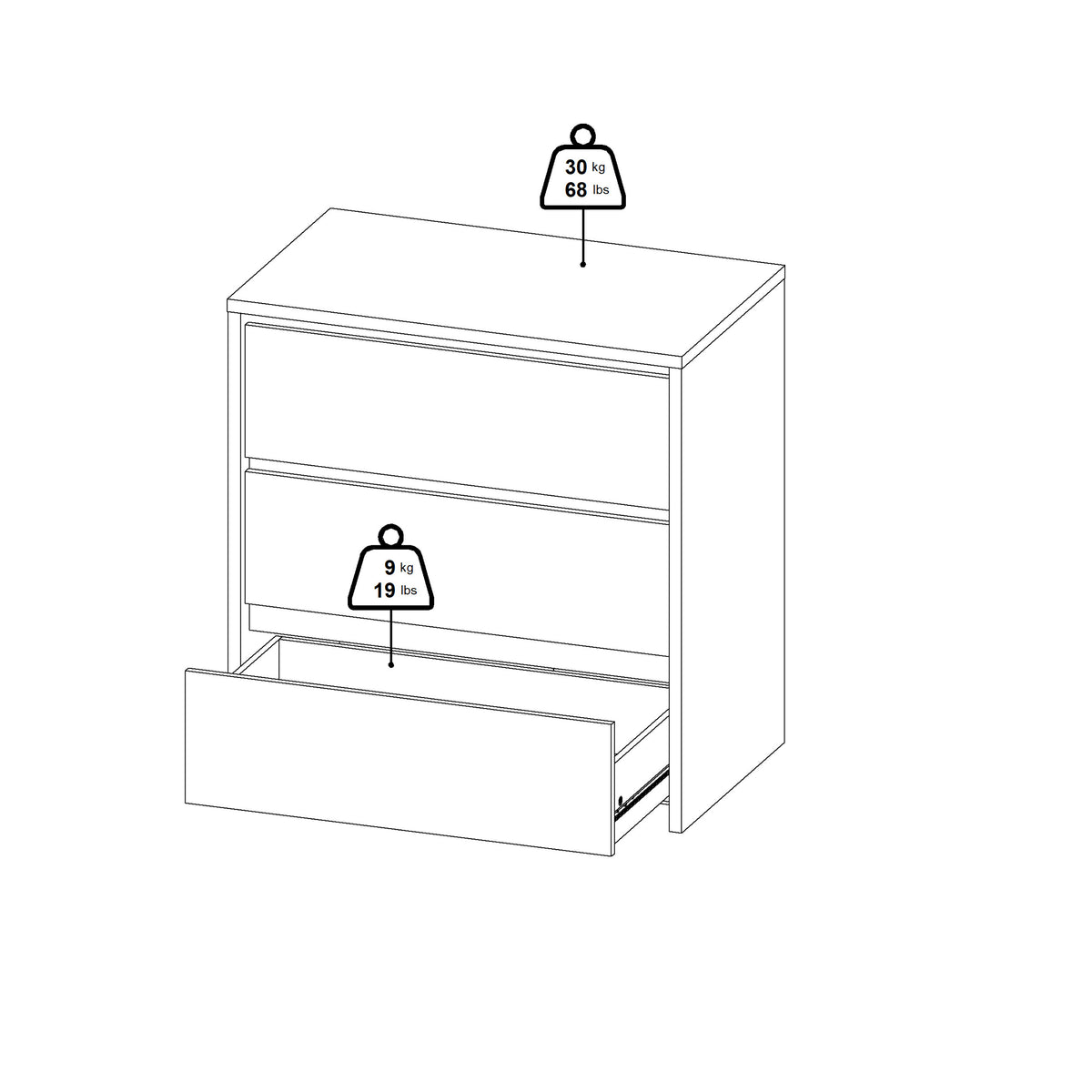 Nessa Chest 3 drawers Jackson Hickory White high gloss