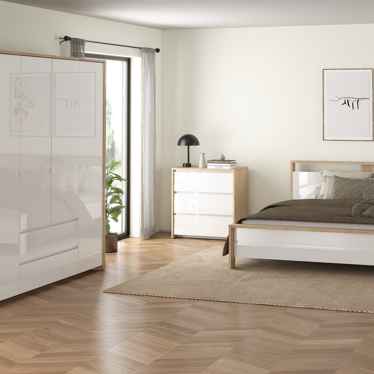 Nessa Chest 3 drawers Jackson Hickory White high gloss