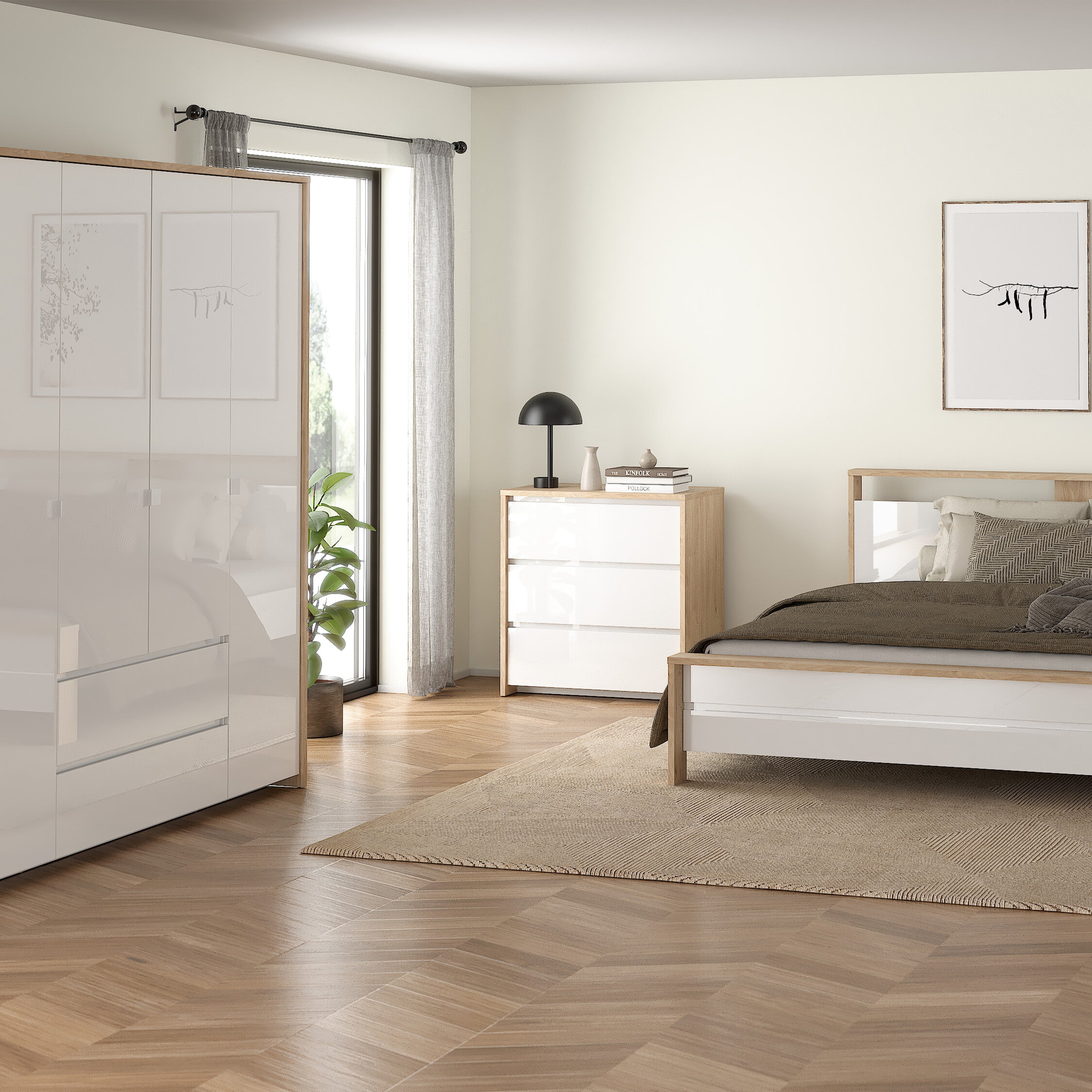 Nessa Chest 3 drawers Jackson Hickory White high gloss