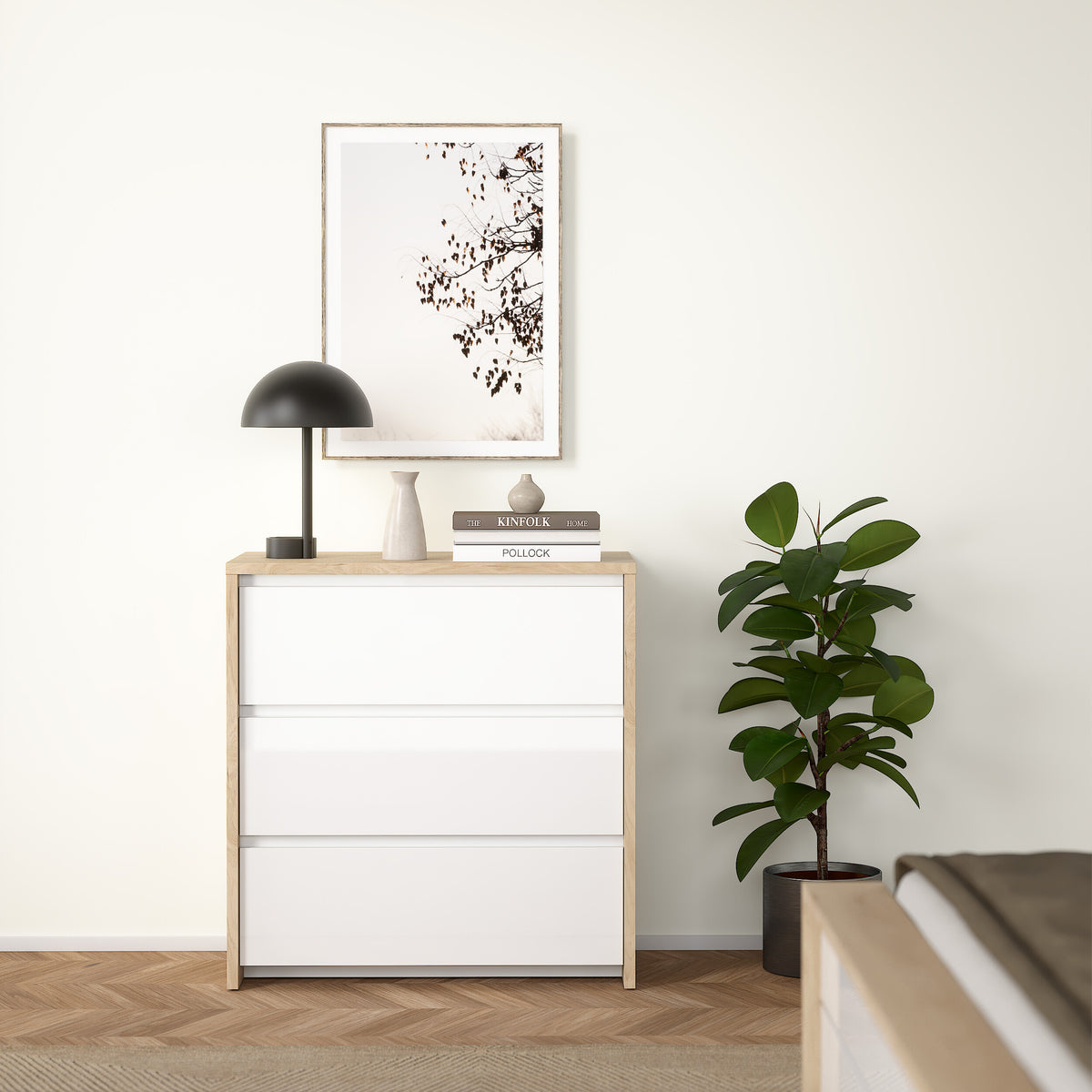 Nessa Chest 3 drawers Jackson Hickory White high gloss