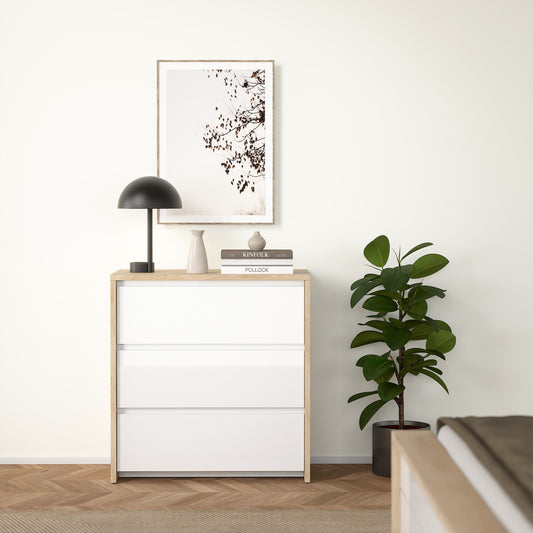 Nessa Chest 3 drawers Jackson Hickory White high gloss