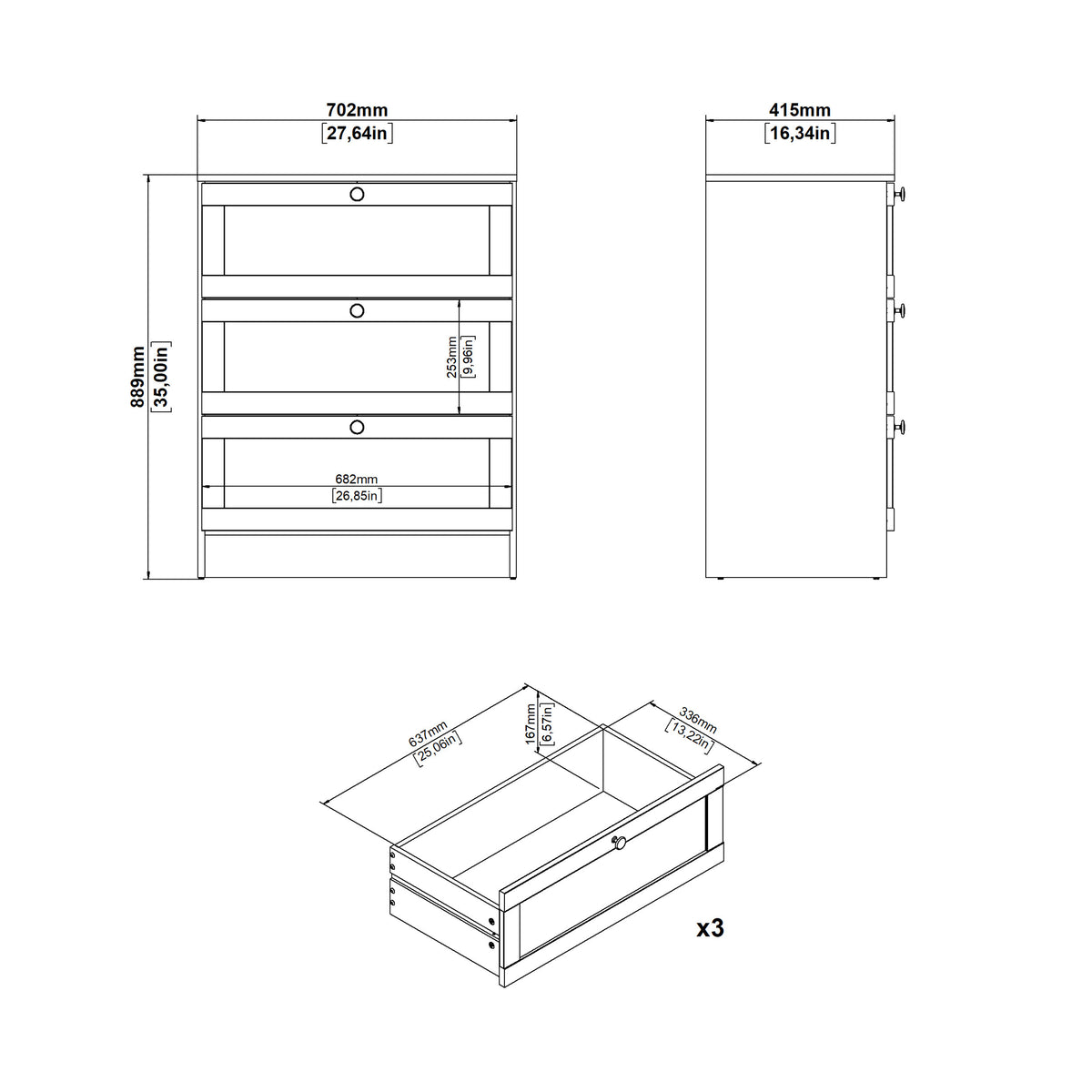 Brande Chest with 3 Frame Drawers in White