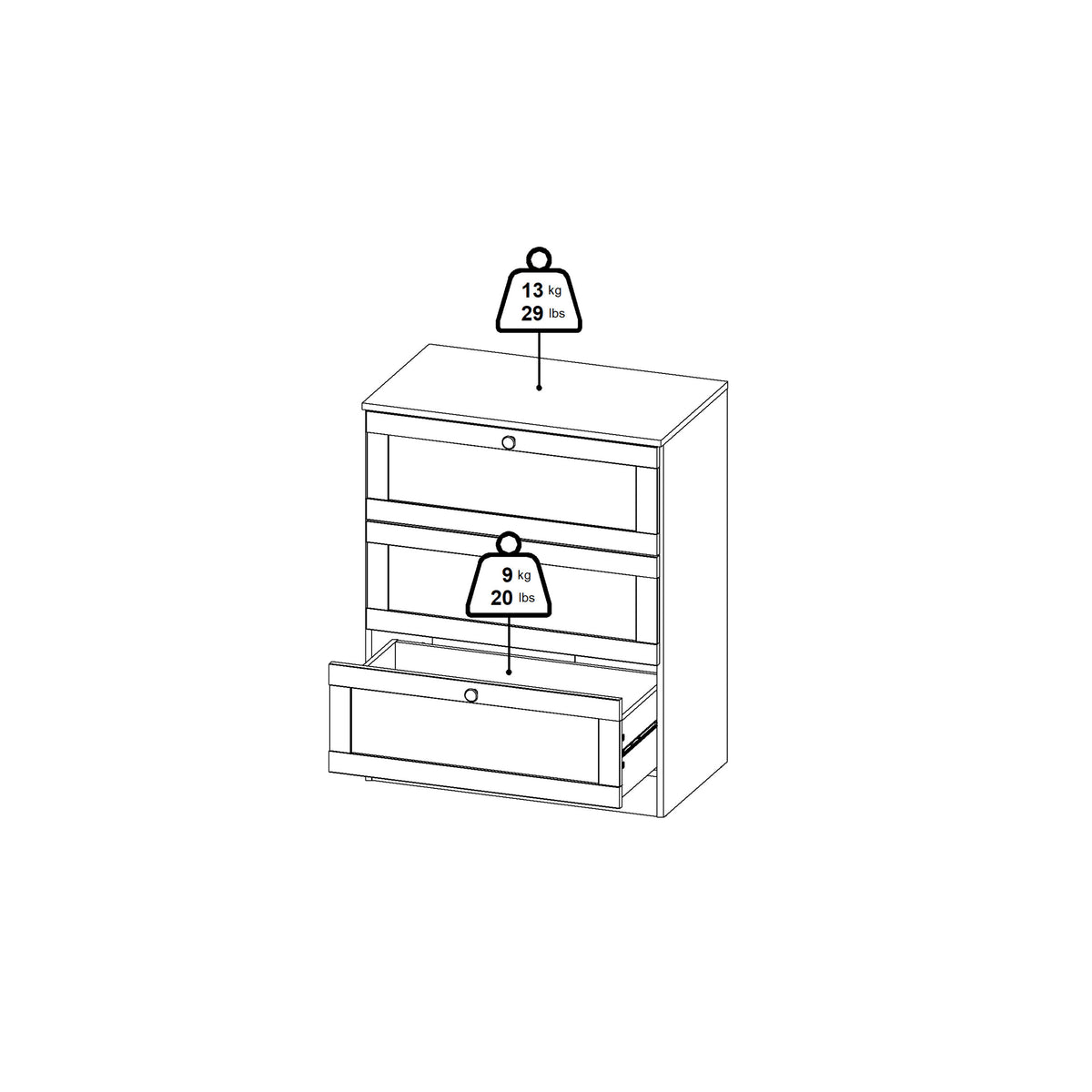 Brande Chest with 3 Frame Drawers in White