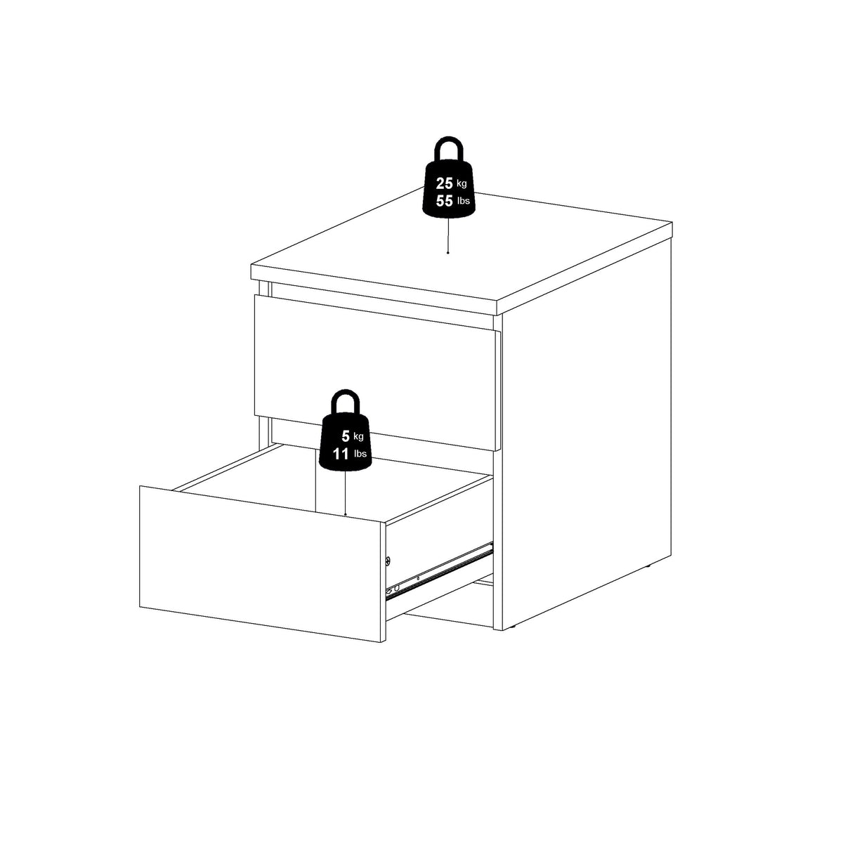 Naia Bedside 2 drawers in Matt Black
