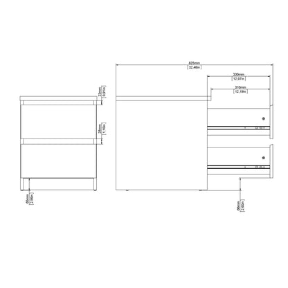 Naia Bedside 2 drawers in Concrete/White high gloss