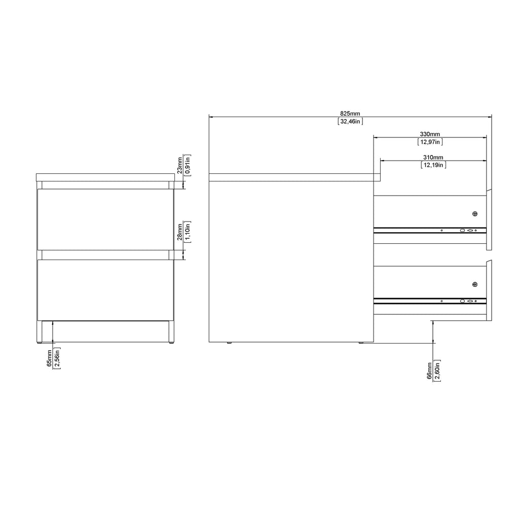 Naia Bedside 2 drawers in Cashmere Jackson Hickory