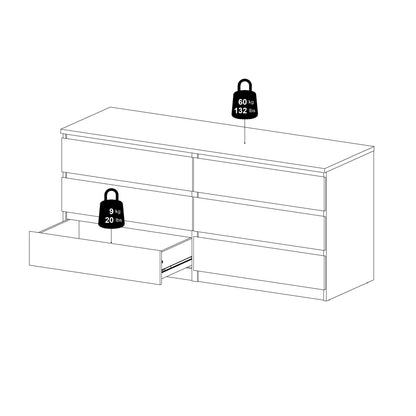 Naia Wide Chest of 6 Drawers (3+3) in Cashmere Jackson Hickory