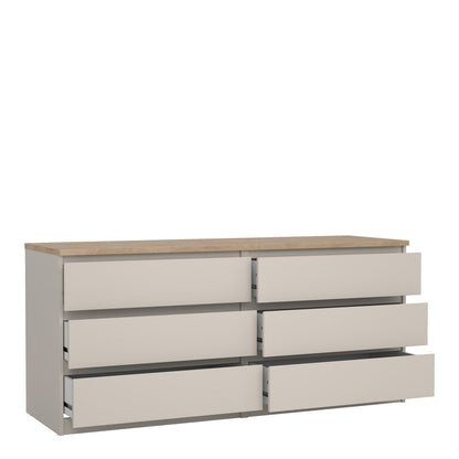 Naia Wide Chest of 6 Drawers (3+3) in Cashmere Jackson Hickory