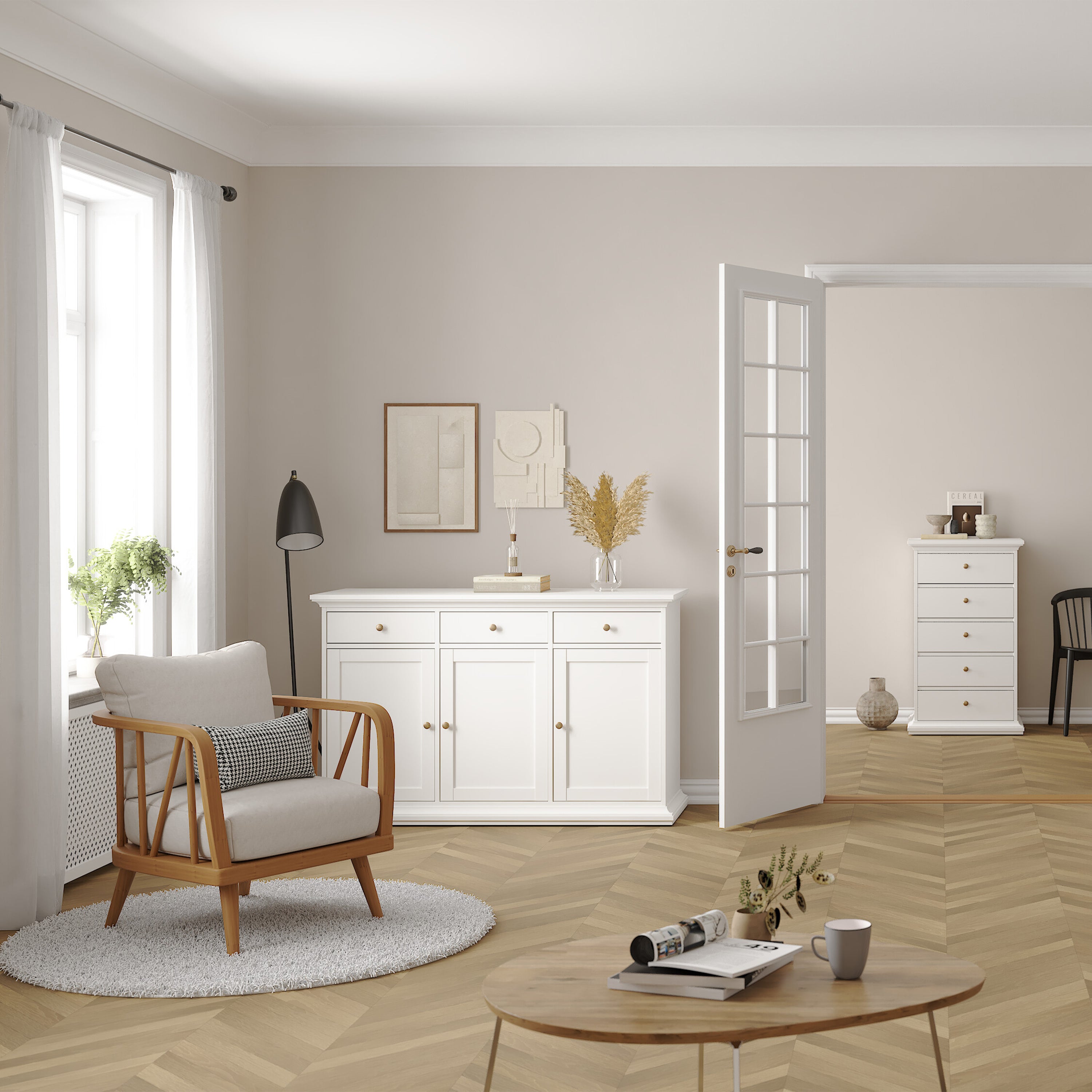 Primrose Sideboard with 3 doors and 3 drawers in White