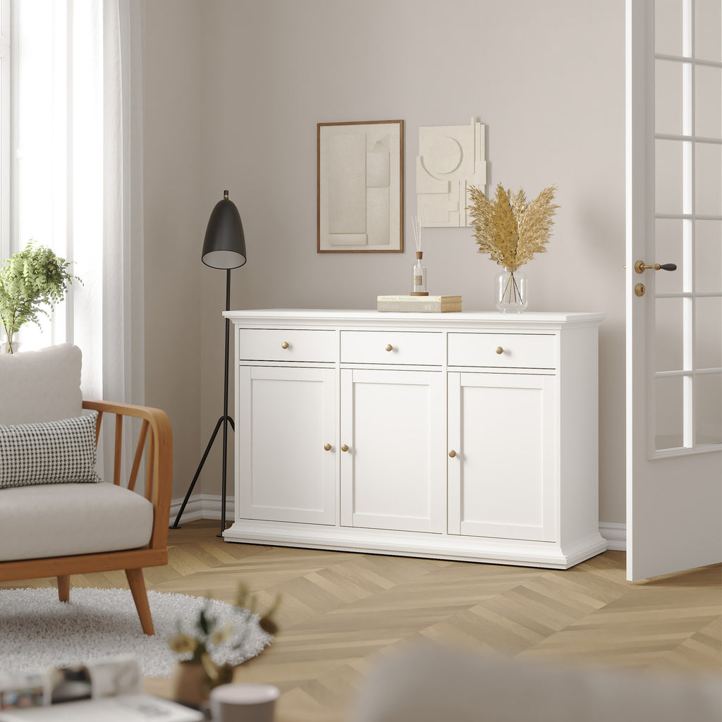 Primrose Sideboard with 3 doors and 3 drawers in White