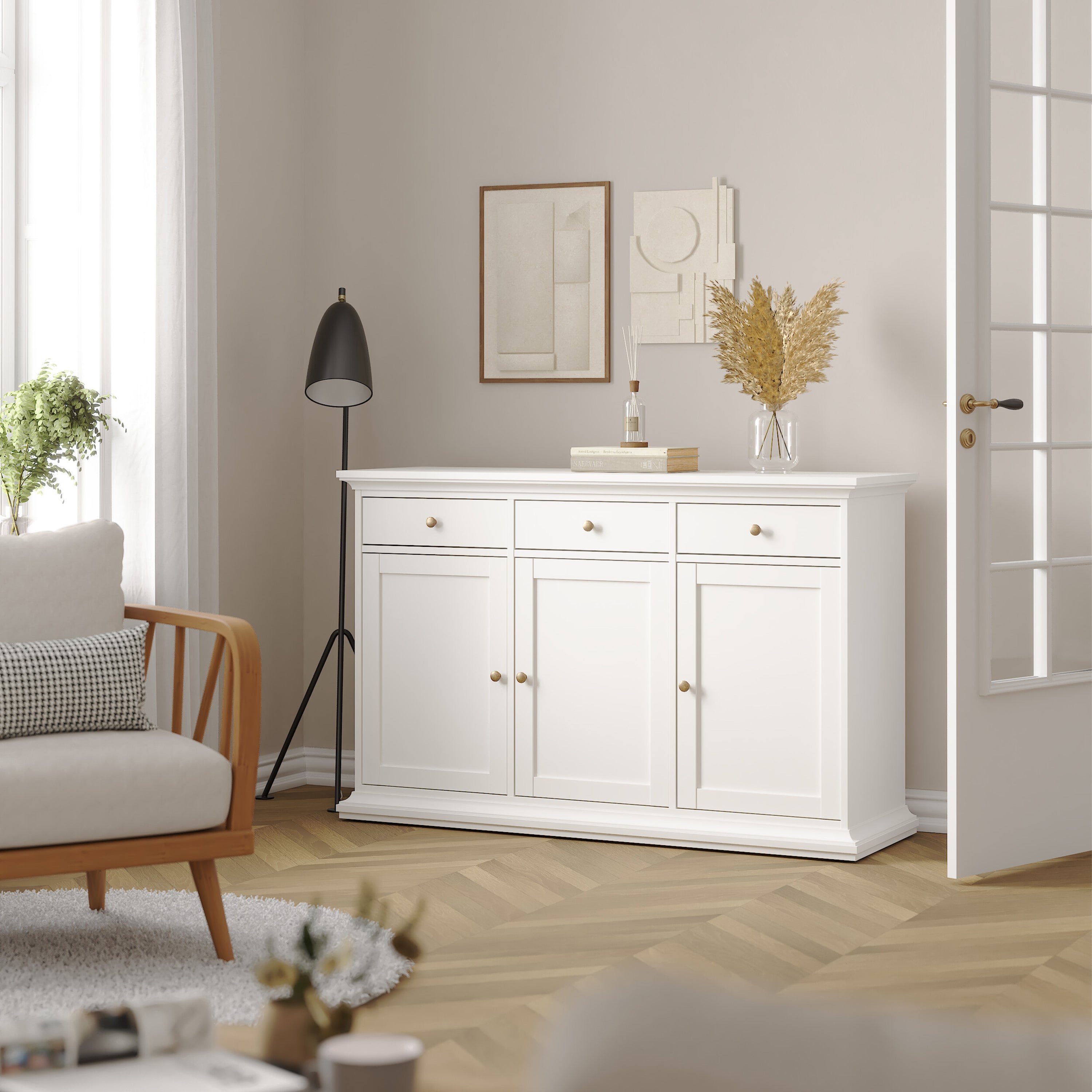 Primrose Sideboard with 3 doors and 3 drawers in White