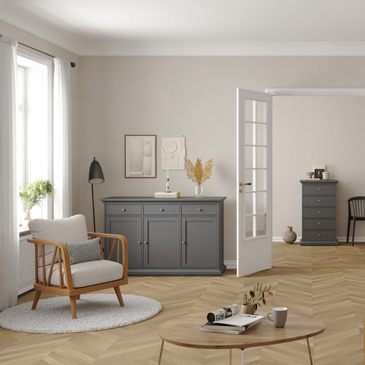 Primrose Sideboard with 3 doors and 3 drawers in Matt Grey