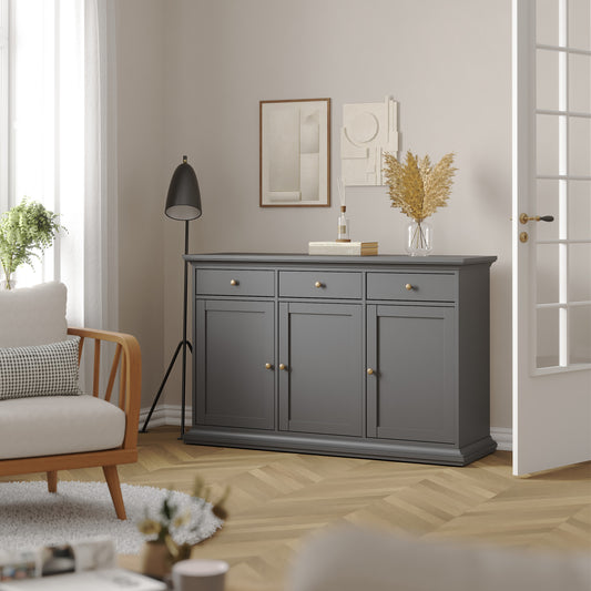 Primrose Sideboard with 3 doors and 3 drawers in Matt Grey