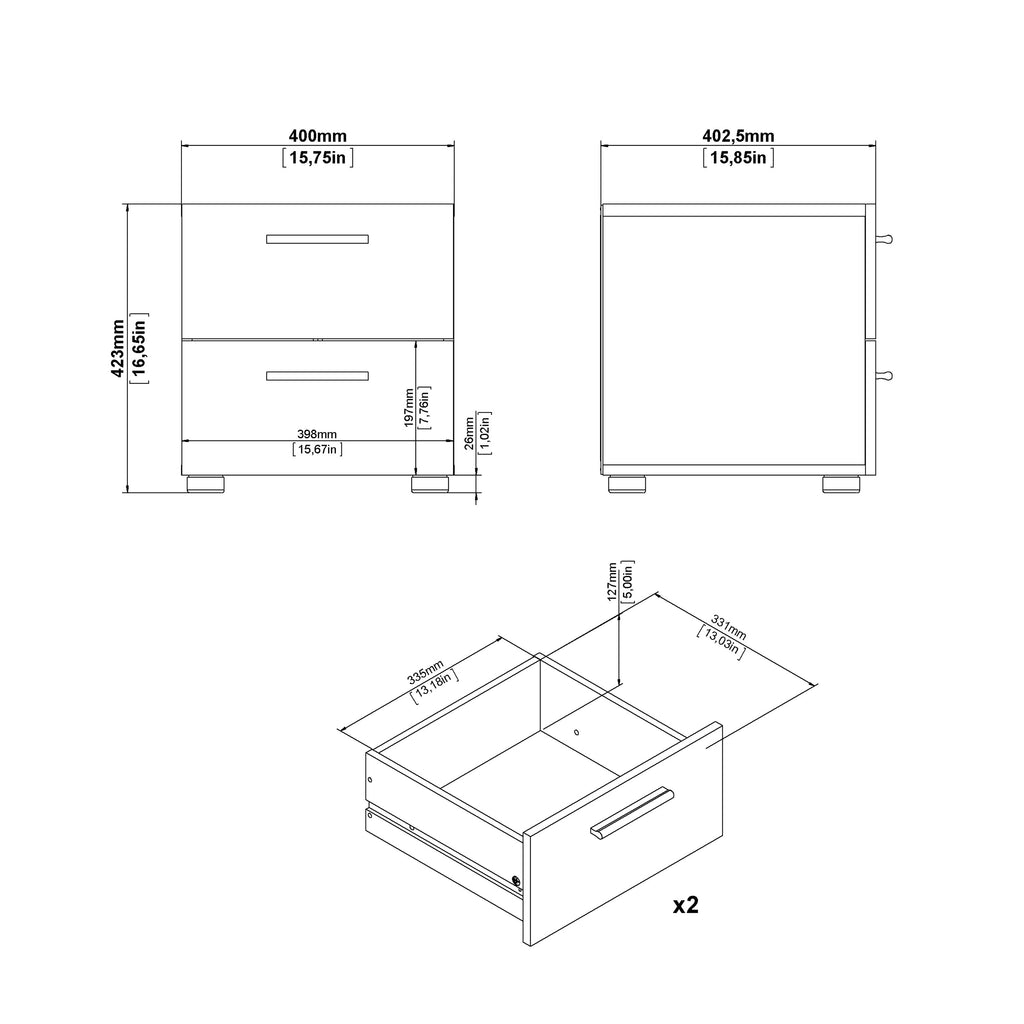 Pippa Bedside 2 Drawers in White