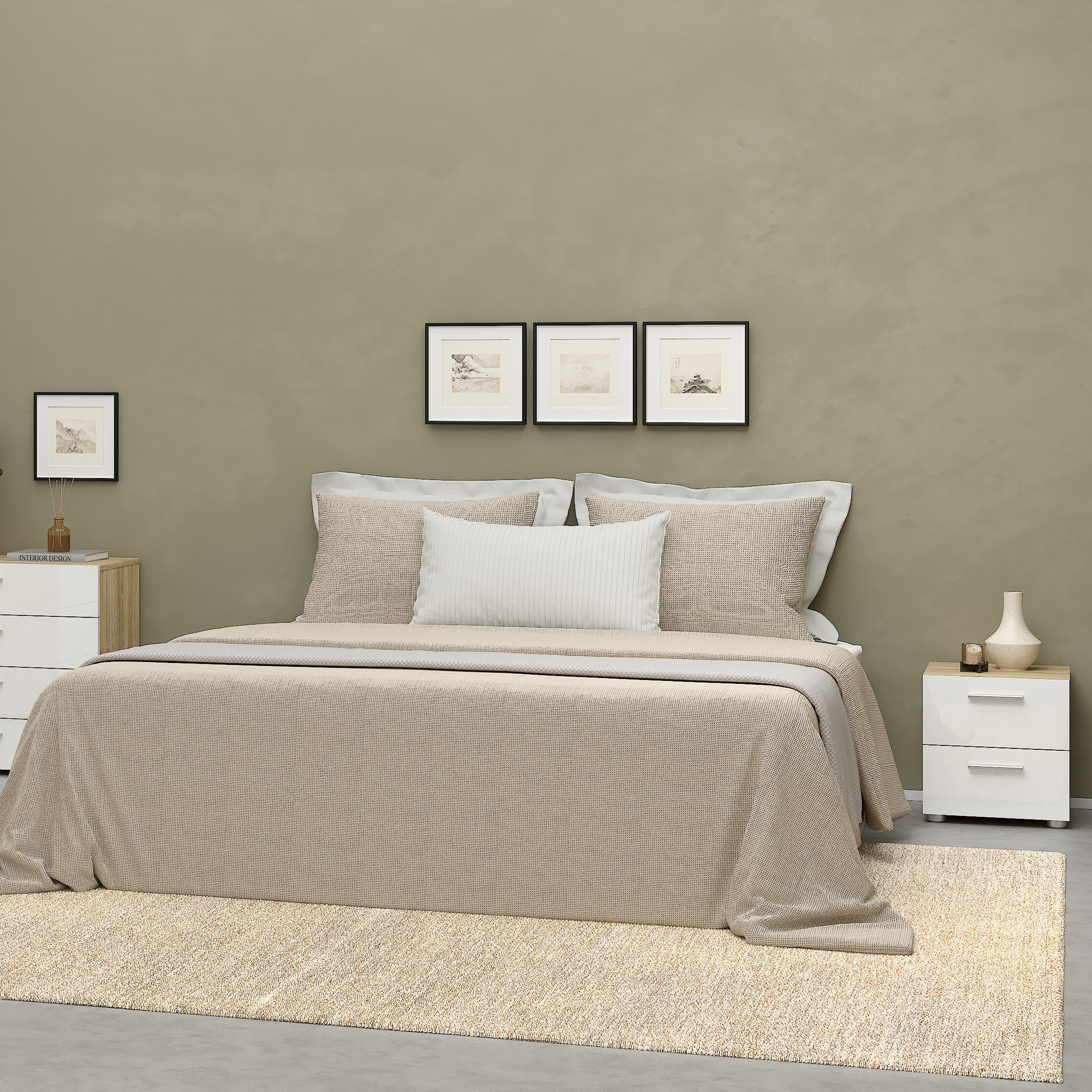 Pippa Bedside 2 Drawers in Oak with White High Gloss