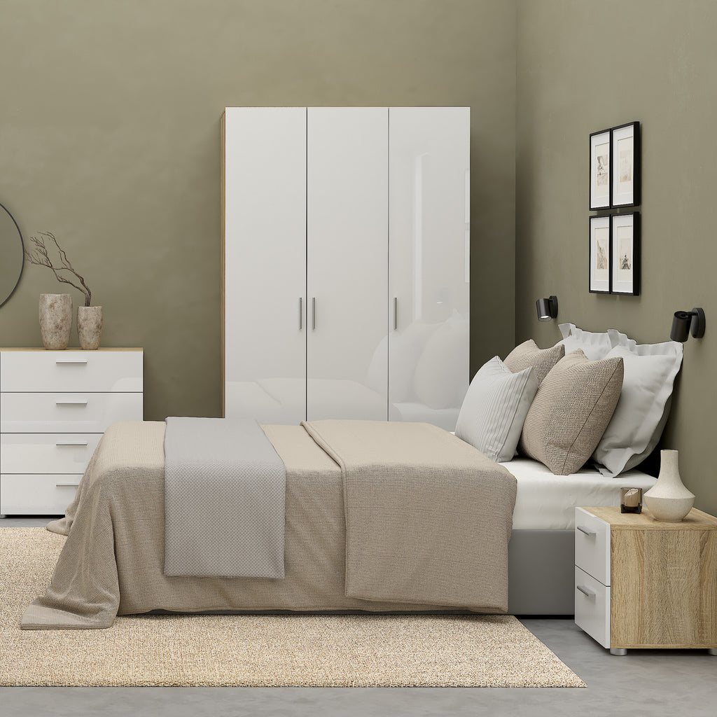 Pippa Bedside 2 Drawers in Oak with White High Gloss