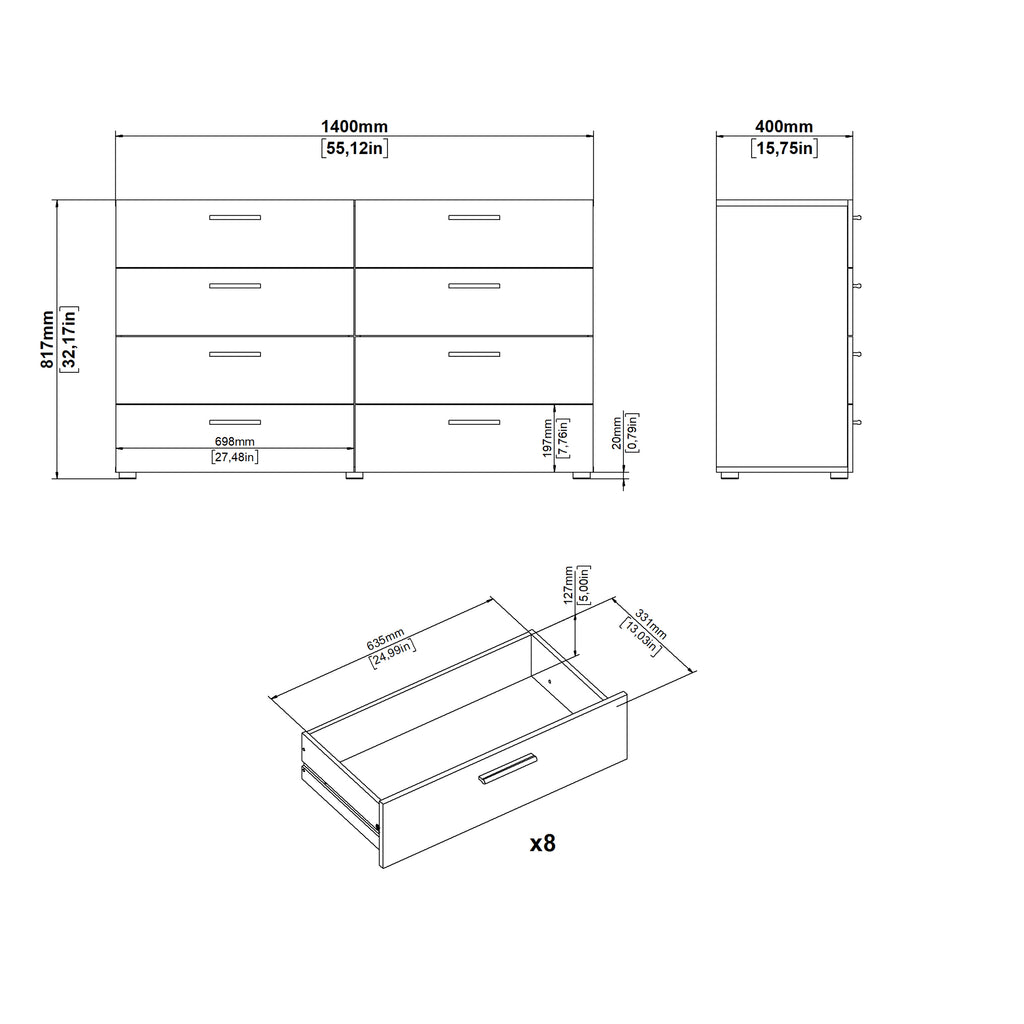 Pippa 8 Drawer chest (4+4) in White