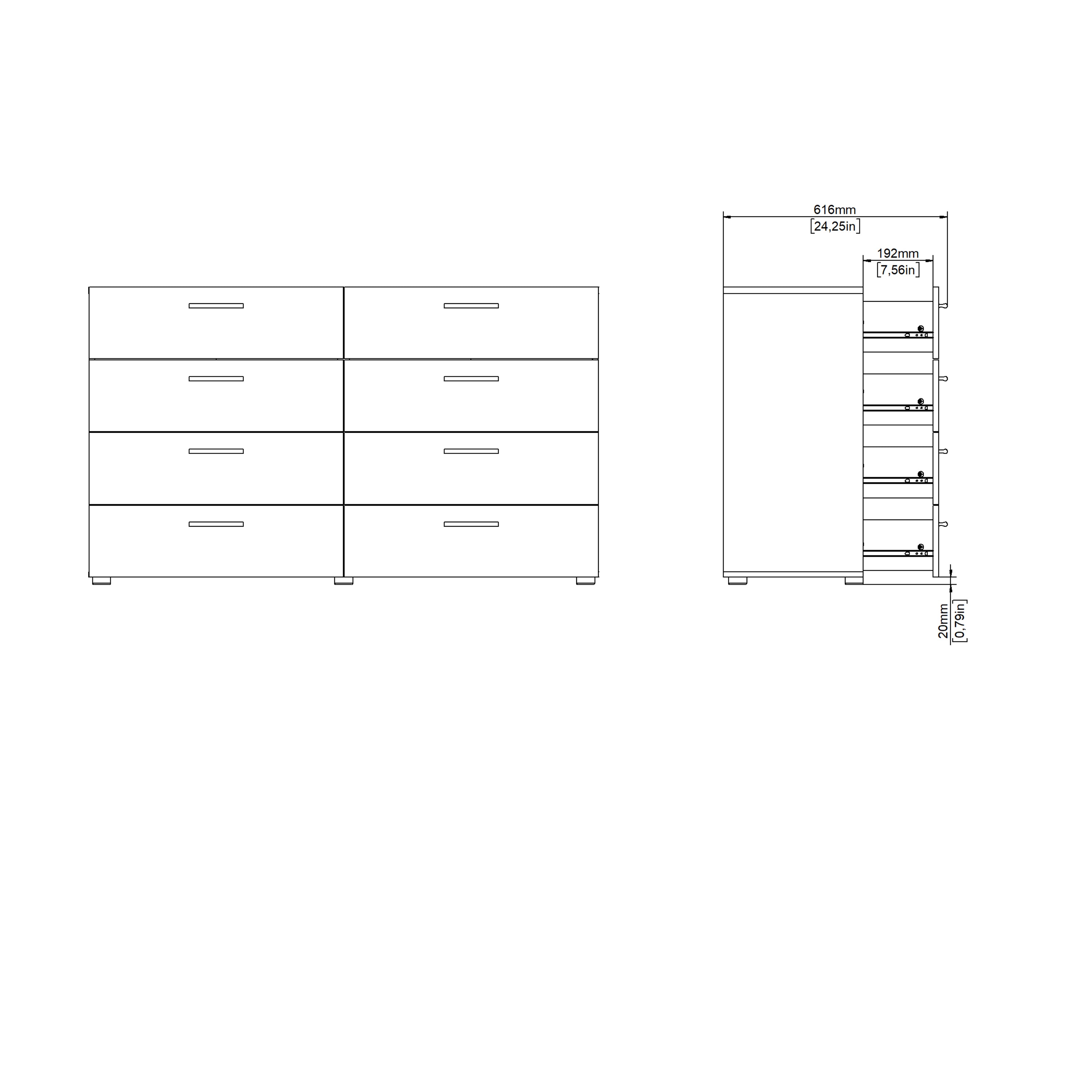 Pippa 8 Drawer chest (4+4) in Walnut