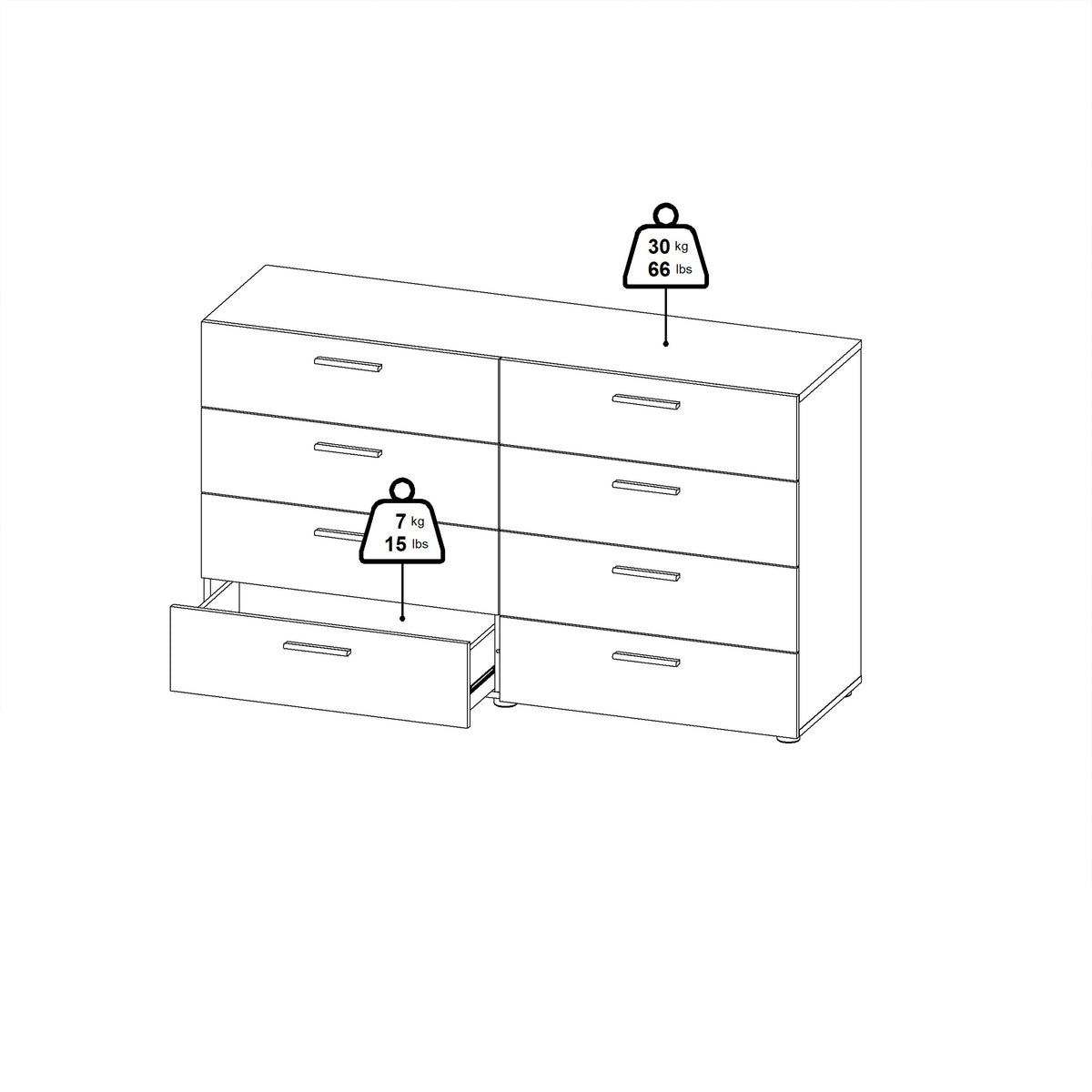 Pippa 8 Drawer chest (4+4) in Walnut